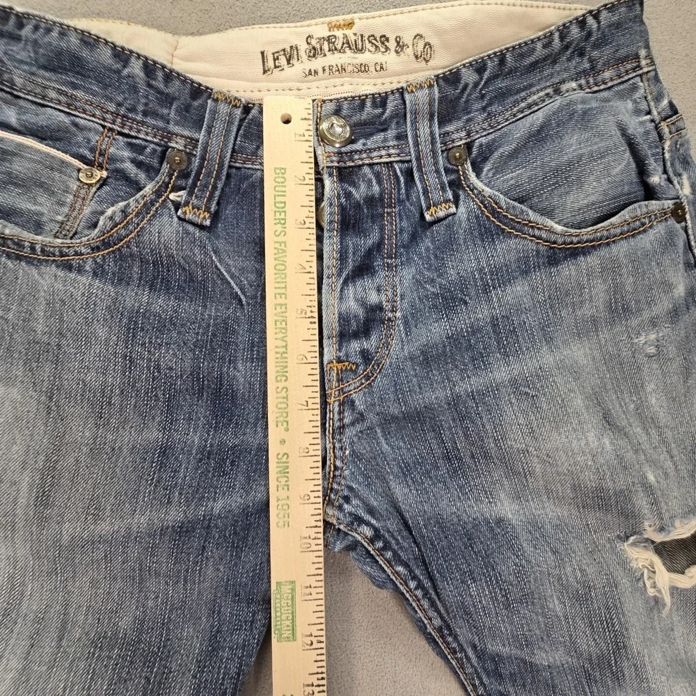 Levis 501 Jeans Mens Selvedge Blue Straight Whiskers Altered Hem‎ Fits 30x29